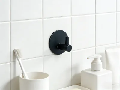 Premium Modern Matte Black Self Adhesive Wall Hook Anti-Corrosion No Drilling Towel Hook for Bathroom and Kitchen Organization