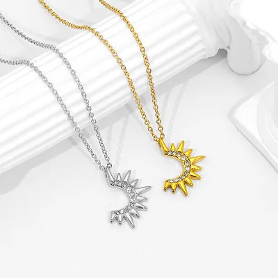JUSNOVA Stainless Steel 18K Gold & Silver Plated Zircon Dangle Necklace 24 Inches Length Unisex Punk Fashion Jewelry