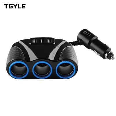 3 USB Port 3 Way 3.1A Blue Led Car Cigarettes Lighter Socket Splitter Hub Power Adapter 12V-24V for iPad Smartphone DVR GPS