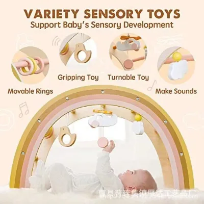 New Baby Solid Wood Toy Rack Rainbow Color Early Education Grasping Fitness Arch Soft Features for Gym Usage Sets Packaged