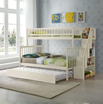 The Wooden Convertible Double Bed with Stairs, a Multi-functional Children's Bed, Is Suitable for Children's Dormitory Bedrooms