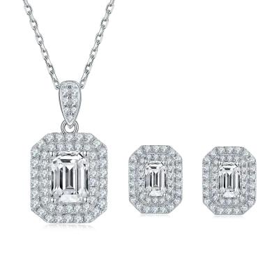 Women's Fine Jewelry VVS Diamond 925 Sterling Silver White Gold Plated Emerald Cut Pendant Necklace Moissanite Necklace