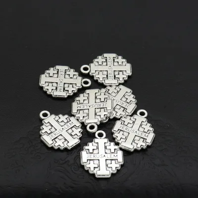 Religious Jerusalem Cross Charms Antique Silver and Gold Holy Land Souvenir Pendants Christian Five-fold for Jewelry Making
