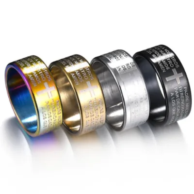 Christian Jewelry Bible Ring Stainless Steel Cross IP Black Religious Rings
