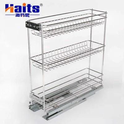 300mm 400mm Cabinet Chrome 3 Layers Pulll-out Wire Cabinet Storage Basket