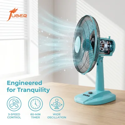 Kid Safe 16 Inch Table Fan with Metal Mesh Guard 5 Blade Desk Fan Timing Function Automatic Shut Off for Nursery