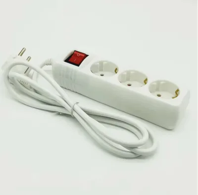 EU Power Extension with Grounded 3-Outlets 16A, 250V, Suitable for General & Domestic Applications - White