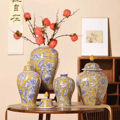 Jingdezhen Luxury Chinese-Style Ceramic Vase New Antique Frame Porcelain General Jar for Home Desktop Decoration Model Room