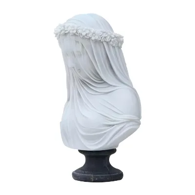 New Design Religious Marble Woman Statue Hand Carving Bust Vierge Marie Stone Veiled Lady Sculpture