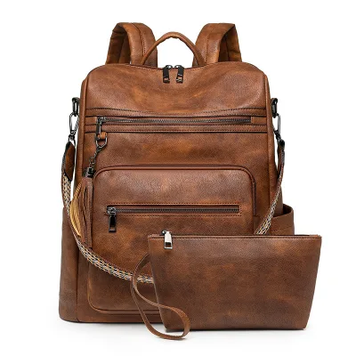 Womens PU Breathable Anti-Theft Shoulder Bag New Cross-Border Business Backpack Large-Capacity Laptop Fashionable