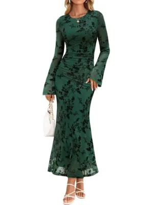 Fashionable Temperament Slim Floral Long Skirt 2026 Summer Spring New Women's Waist Elegant Short-sleeved Mesh Dress Female