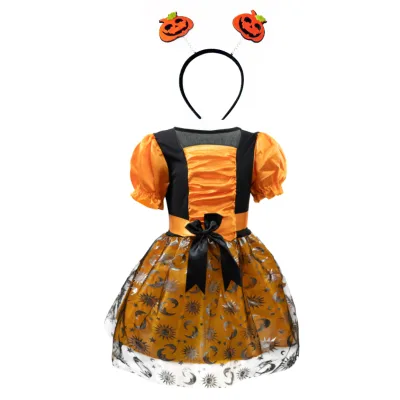 Wholesale Customizable Halloween Party Girls' Child Witch Costume Top Children's TV Movie Cosplay Party Suits Pumpkin Ghost