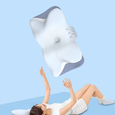 Wholesale Modern Marine Ergonomic Solid 400TC Cervical Memory Foam Pillow 2 Replaceable Gel Pads Dual Traction Modes Neck Pain