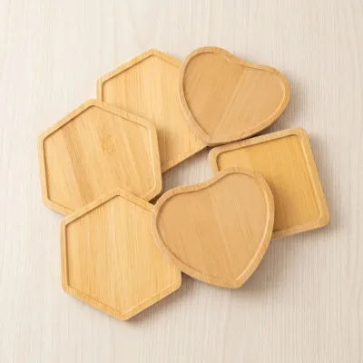 Customized Logo Bamboo Coasters Manufacturer Multiple Shapes Heat Resistant Cup Mat for Coffee Mug Decorative Trays for Jewelry