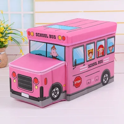 Eco-friendly Large Car Shape Brown Fabric Ottoman Blanket Box Storage Chest Kids Toys Organizer Foldable Square Cloth Storage