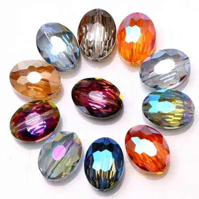 Flat Oval Crystal Lampwork & Glass Beads 16X20MM Faceted for Jewelry Making Bulk