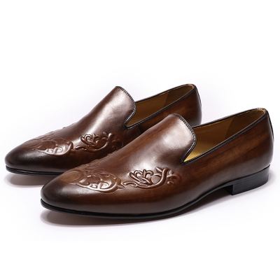 Dimensional Engraving and Printing Formal Leather for Men 1 Pair Loafer Shoes