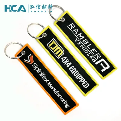 Customized Woven Embroidery Logo Fabric 3d Design Keychain Key Tags for Motorcycle Bag Pendant
