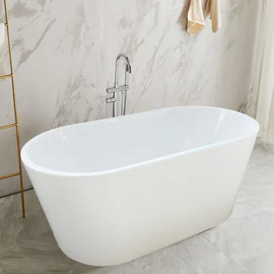 Solid Acrylic Stone Anti-Slip Freestanding Bathtub with Whirlpool Massage Soaking Bathroom Accessory Drainer for Apartment Hotel