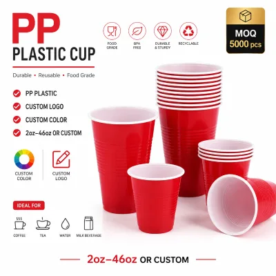 Customizable 16oz Red Disposable Plastic Party Cups Printable Bulk Pack for Corporate Events Promotional and Birthday Parties