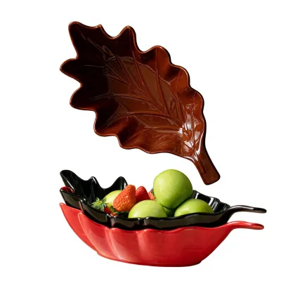 Simple Solid Green Maple Leaf Shape Porcelain Fruit Plate Pastoral Style Living Room Snacks Candy Dried Fruit Storage Tray