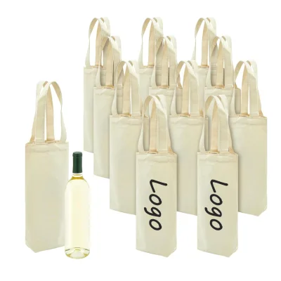 Single Bottle Natural Cotton Wine Bags Festival Blank Canvas Wine Gift Carrying Bags Canvas Wine Bottle Bag With Handles