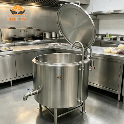 Small Footprint Space Saving Commercial Vertical Boiling Kettle CE Approved With Water Filling Port & Pressure Gauge
