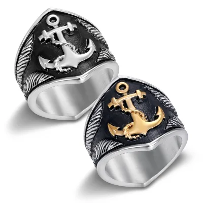 Nordic Viking Retro Anchor Ring 18K Gold Plated Stainless Steel Men's Pirate Series Ring