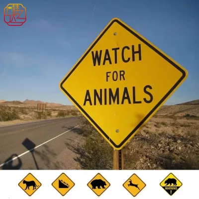 Reflective Aluminum "Watch for Animals" Warning Sign, Yellow Diamond Wildlife Crossing Traffic Sign Set for Road Safety