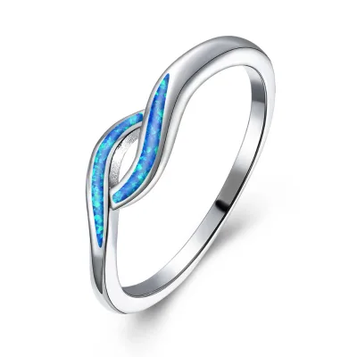 Blue Opal Ring Artificial Synthesis Fire Opal Women Jewelry Ring Copper Material