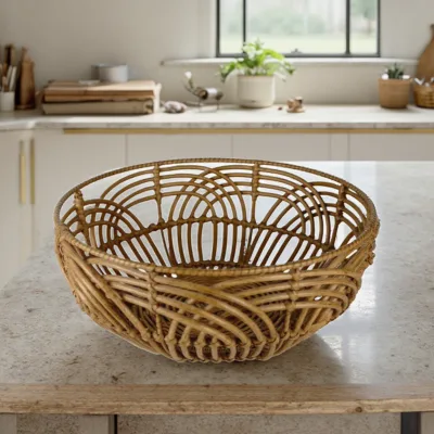 2024 Recommended High Quality Handmade Round PE/PP Plastic Rattan Storage Basket New Design Stackable for Home and Hotel Use