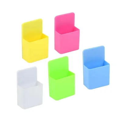 Single White Leather Magnetic Pen Holder Tabletop Fridge Organizer Ring Stand 3-piece Set Cable Management Pencil Holder