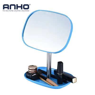 Modern Luxury Oval Makeup Vanity Mirror Hotel Bathroom Top Table With Stand and Storage Base for Home or Office