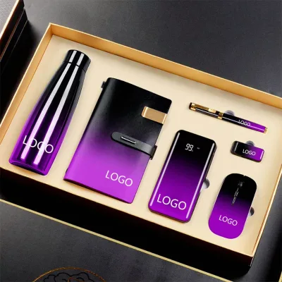 Christmas Gifts New Design Gift Idea Personalized Logo 3/4/5/6Pcs Water Bottle U Disk Book Pen Mouse Powerbank Business Gift Set