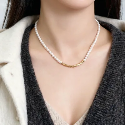 Jewelry Supplier Fashion Beaded Necklaces Extremely Fine Broken Silver Freshwater Faux Pearl Necklace Choker Clavicle for Women