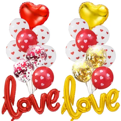 Wholesale Conjusational LOVE Large Gifts Set San Valentine's Day Confession Party Wedding Latex Heart Red Foil Balloon Sets