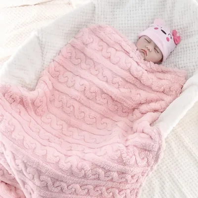 Cross-border Newborn Baby Thickened Double-sided Coral Fleece Jacquard Stripes Absorbent Soft Blanket