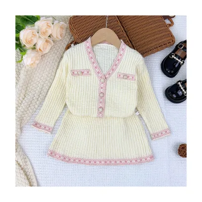 Autumn and Winter New Korean Version of Cardigan Children's Sweater Sweater Knit Lace Baby Girl Two Sets