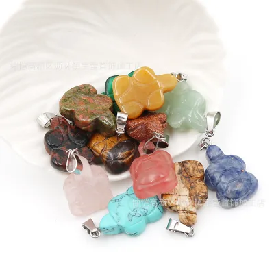Cheap Natural Stone Carved Beads Healing Chakra Crystal Hand Made Turtle Pendants for Jewelry Making