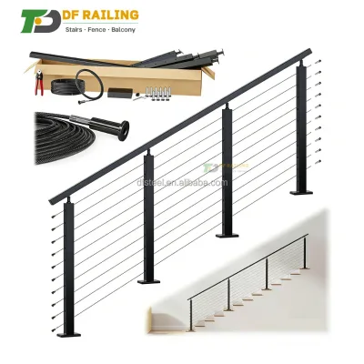 DF Stainless Steel Outdoor DIY Clean Look Quick Shipment Square Post Side Mounted Matte Black Cable Railing