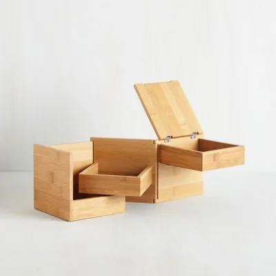 Wholesale Versatile 3-Layer Custom Bamboo Jewelry Box with Modern Square Design Lacquer Finish Multifunction Features for Gifts