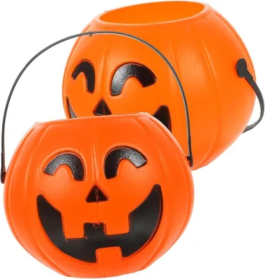Hot Sale Halloween Portable Pumpkin Bucket Plastic Pumpkin Trick or Treat Candy Holder