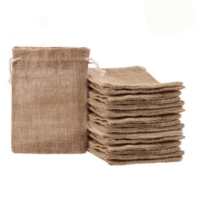 Plain Cotton Jute Linen Drawstring Shopping Pouch Gift Bag Style Small Burlap Cheap High Quality Custom Logo Printed New Folding