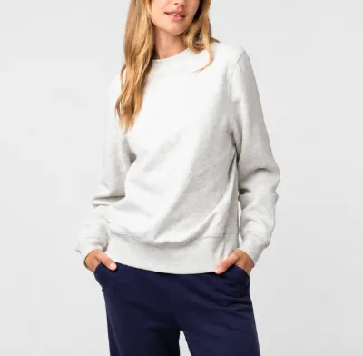 Womens High Quality Heavyweight Crewneck Pullover Cotton Fleece Long Sleeve Casual Top Custom Private Label OEM ODM Wholesale