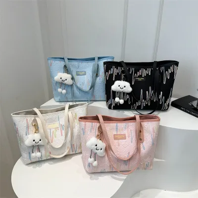New Large PU Tote Bags for Woman Kawaii Cute Woman's Handbags Fashion Rain Bow Color Bags for Commuting