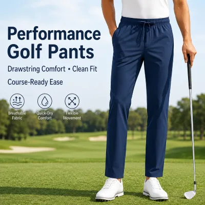 Wholesale Men's Navy Drawstring Golf Pants Elastic Waist Quick Dry Breathable Stretch Pull-on Performance Trousers