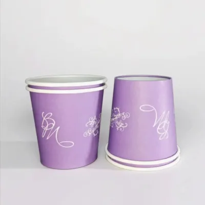 Purple Color Cardboard Paper Cup Disposable Paper Carton Cups 6oz Single Wall to Go Cup With Lid