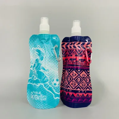 Wholesale Cheap Collapsible Personalized Sport PE Folding Water Bag With Carabiner Drinking Water Bags