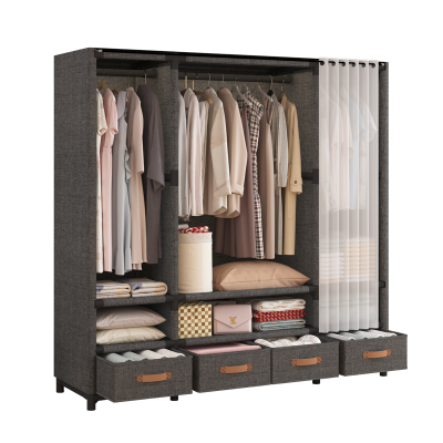 Bedroom Armoire Gray Non-Woven Portable With Drawers Metal Armoire Modern Present Clothes Storage Cabinet