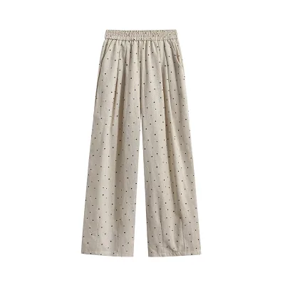 Women's Casual Pants Elastic Waist High Waist Wide-leg Linen Pants With Pockets Comfortable Beach Holiday Pants